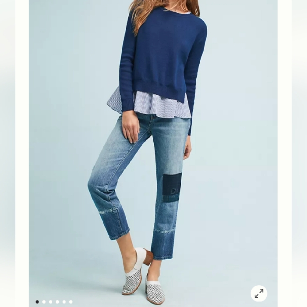 Anthropologie Pilcro Tonal High Rise Straight Crop Jeans Womens 26‎ Patch Boho